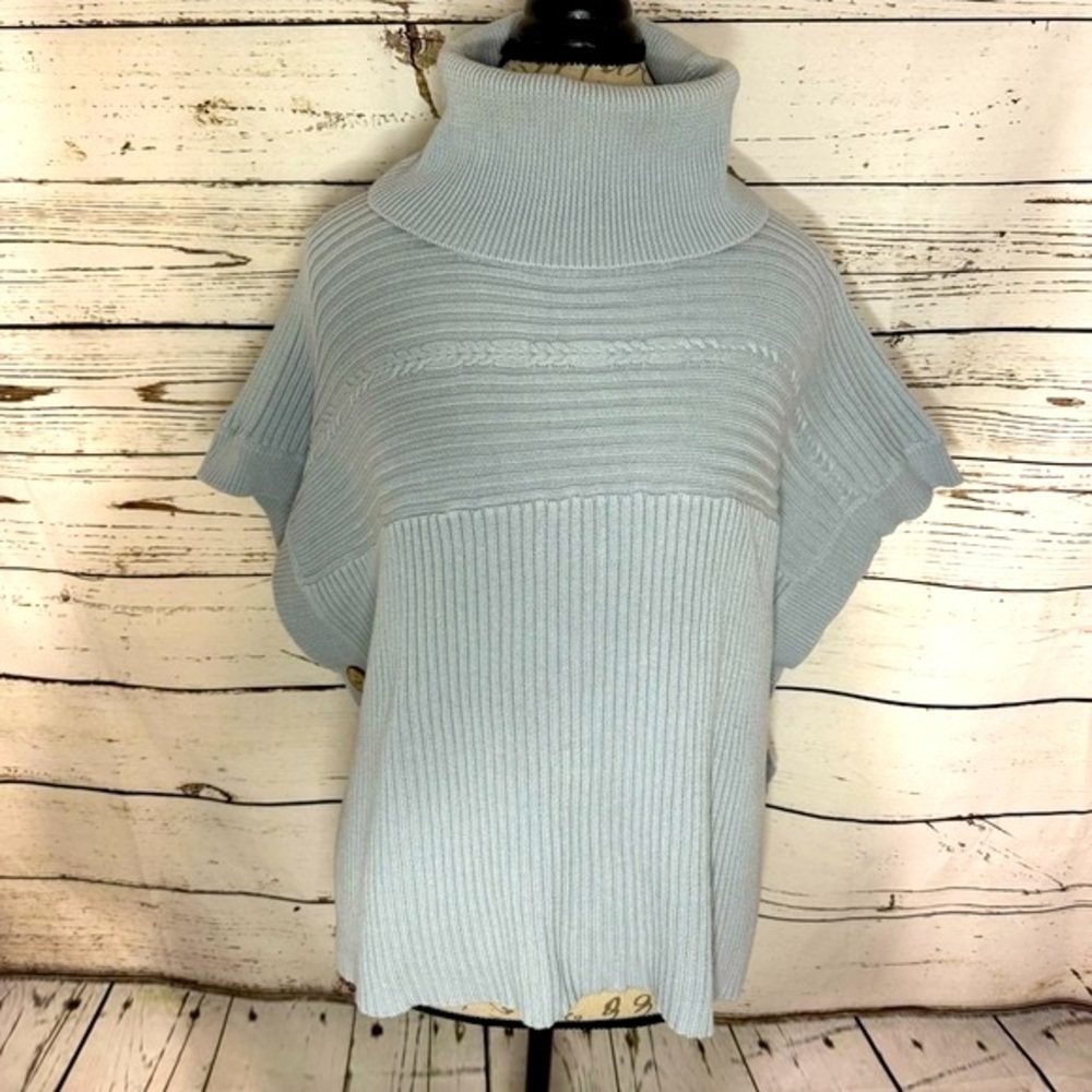 Nurture Cotton Turtleneck Poncho Sweater Dusky Blue Small/Medium